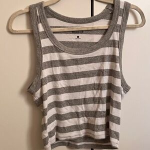 Hollister Grey and White Striped Tank Top